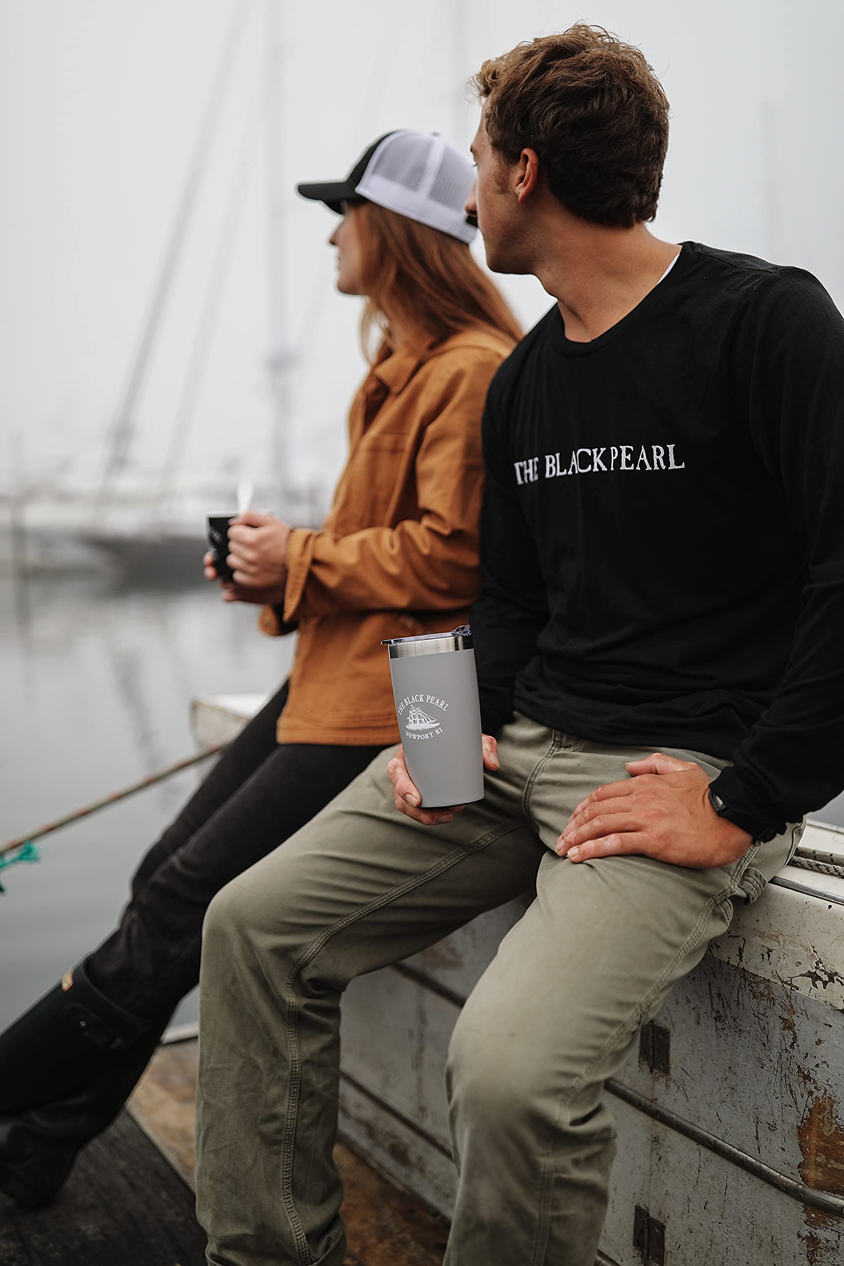 The Black Pearl Travel Mug with Tall Ship Logo | Double Wall Vacuum Insulated Tumbler Keeps Drinks Hot or Cold | Stainless Steel, 16oz