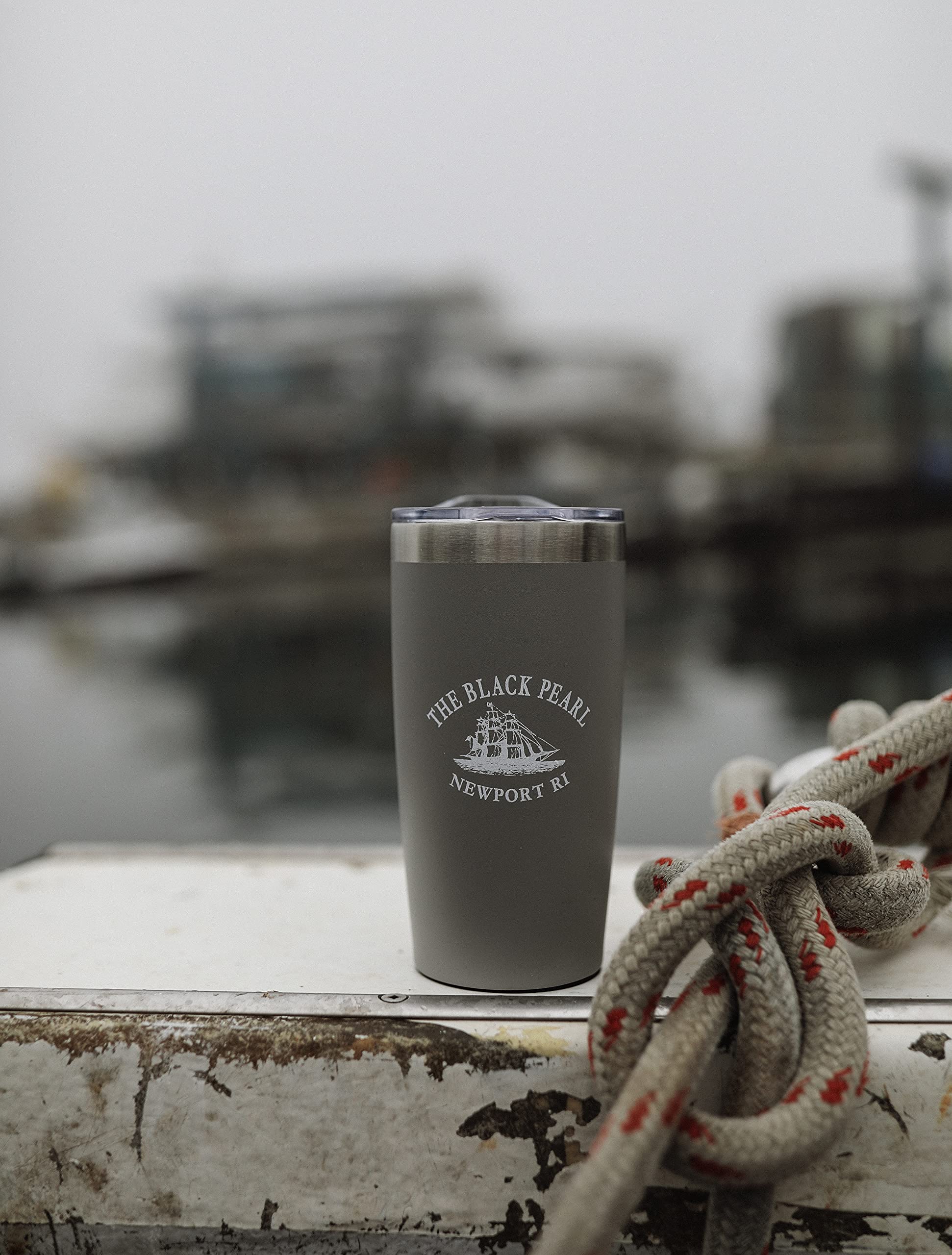 The Black Pearl Travel Mug with Tall Ship Logo | Double Wall Vacuum Insulated Tumbler Keeps Drinks Hot or Cold | Stainless Steel, 16oz
