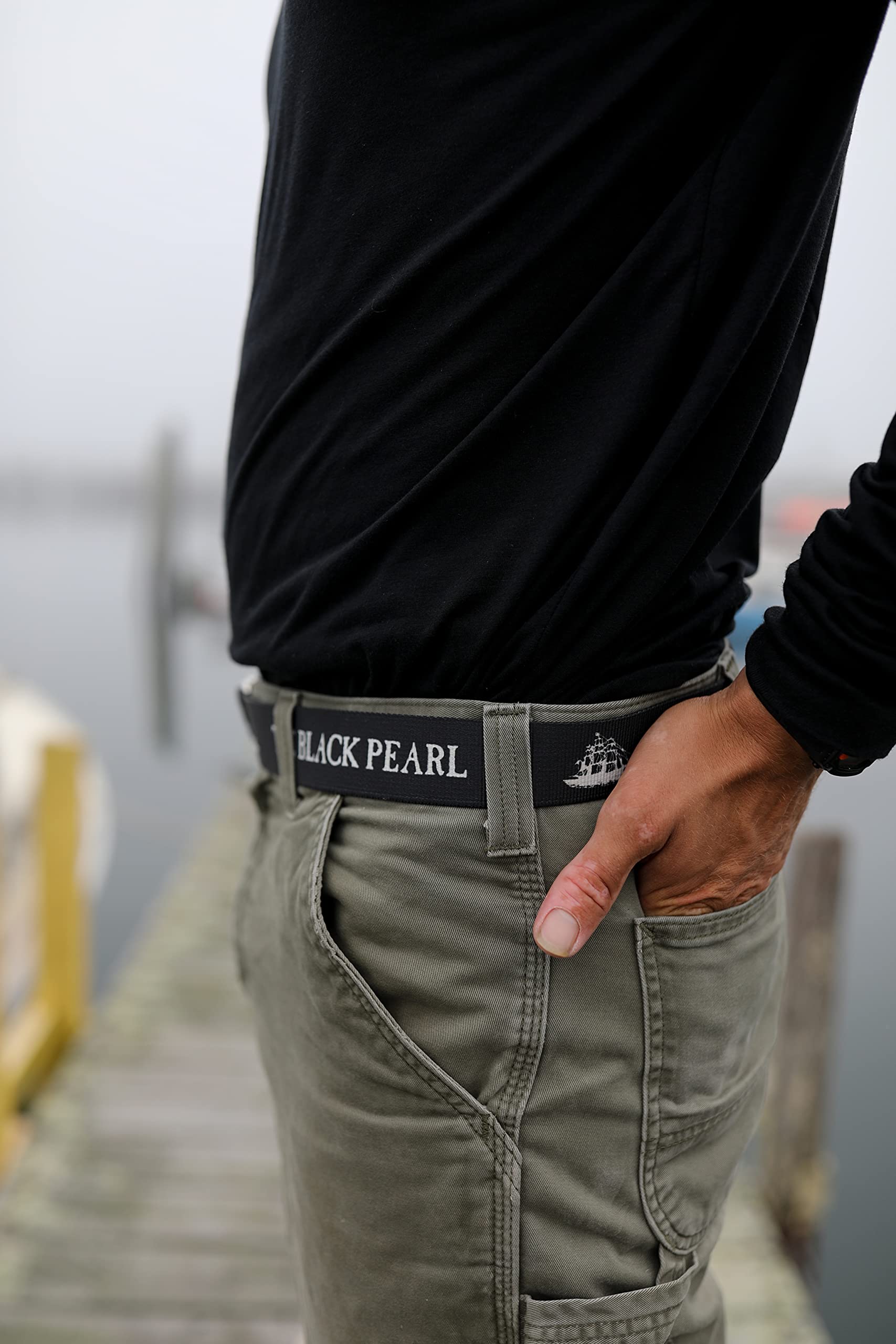 The Black Pearl D-Ring Belt – Adjustable 100% Nylon Strap with Metal Buckle | Unisex Jean Pant Belt with Ship Logo