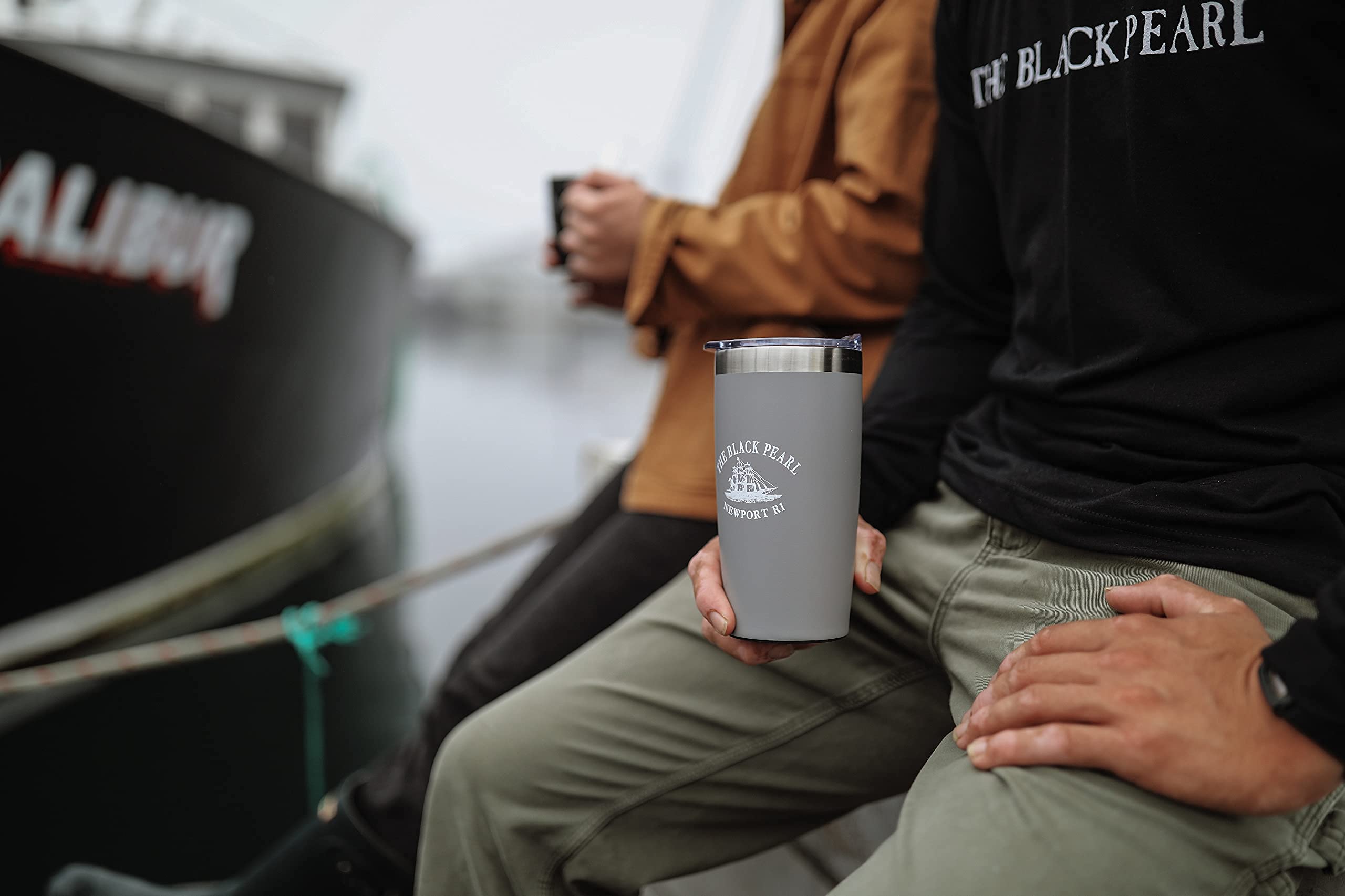 The Black Pearl Travel Mug with Tall Ship Logo | Double Wall Vacuum Insulated Tumbler Keeps Drinks Hot or Cold | Stainless Steel, 16oz