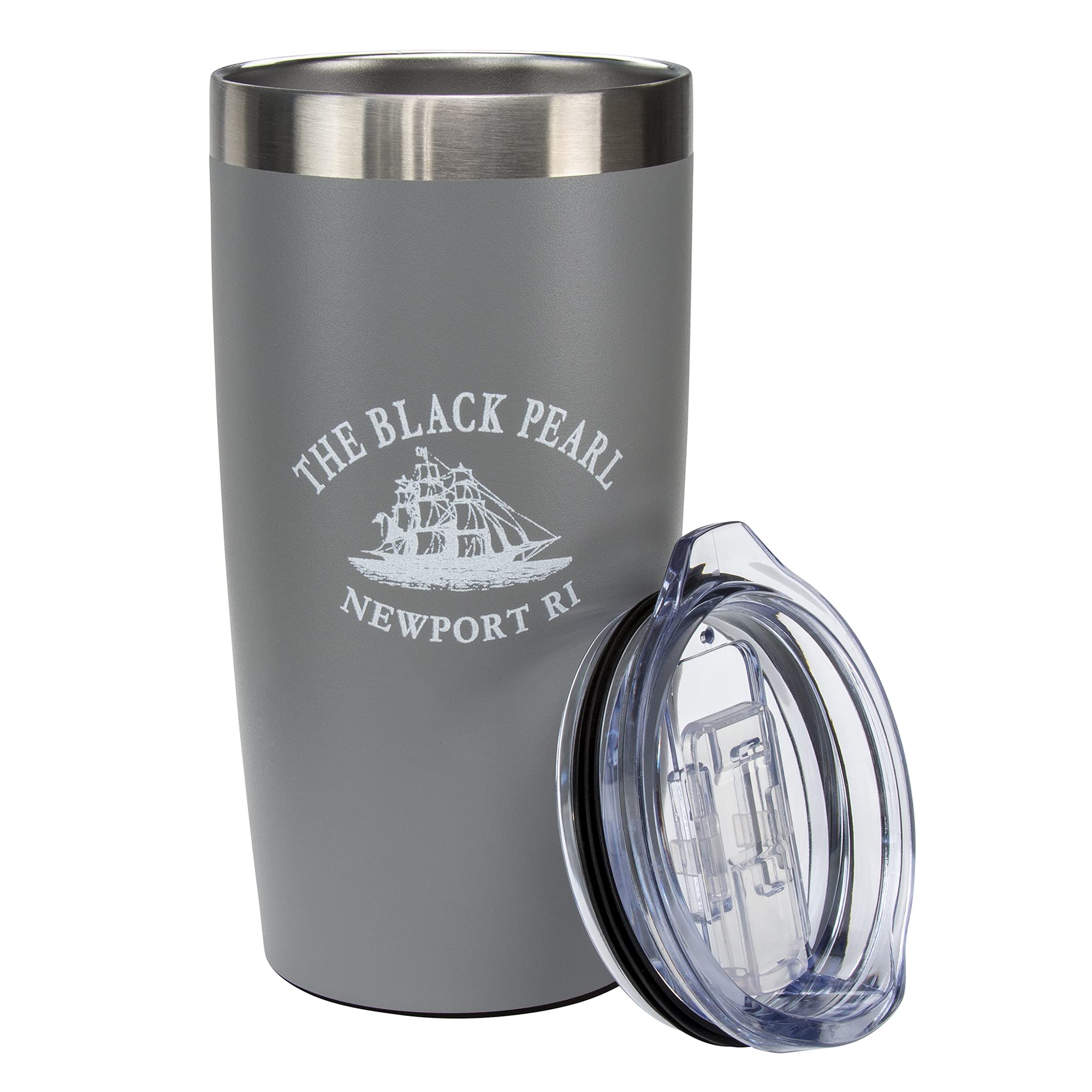 The Black Pearl Travel Mug with Tall Ship Logo | Double Wall Vacuum Insulated Tumbler Keeps Drinks Hot or Cold | Stainless Steel, 16oz