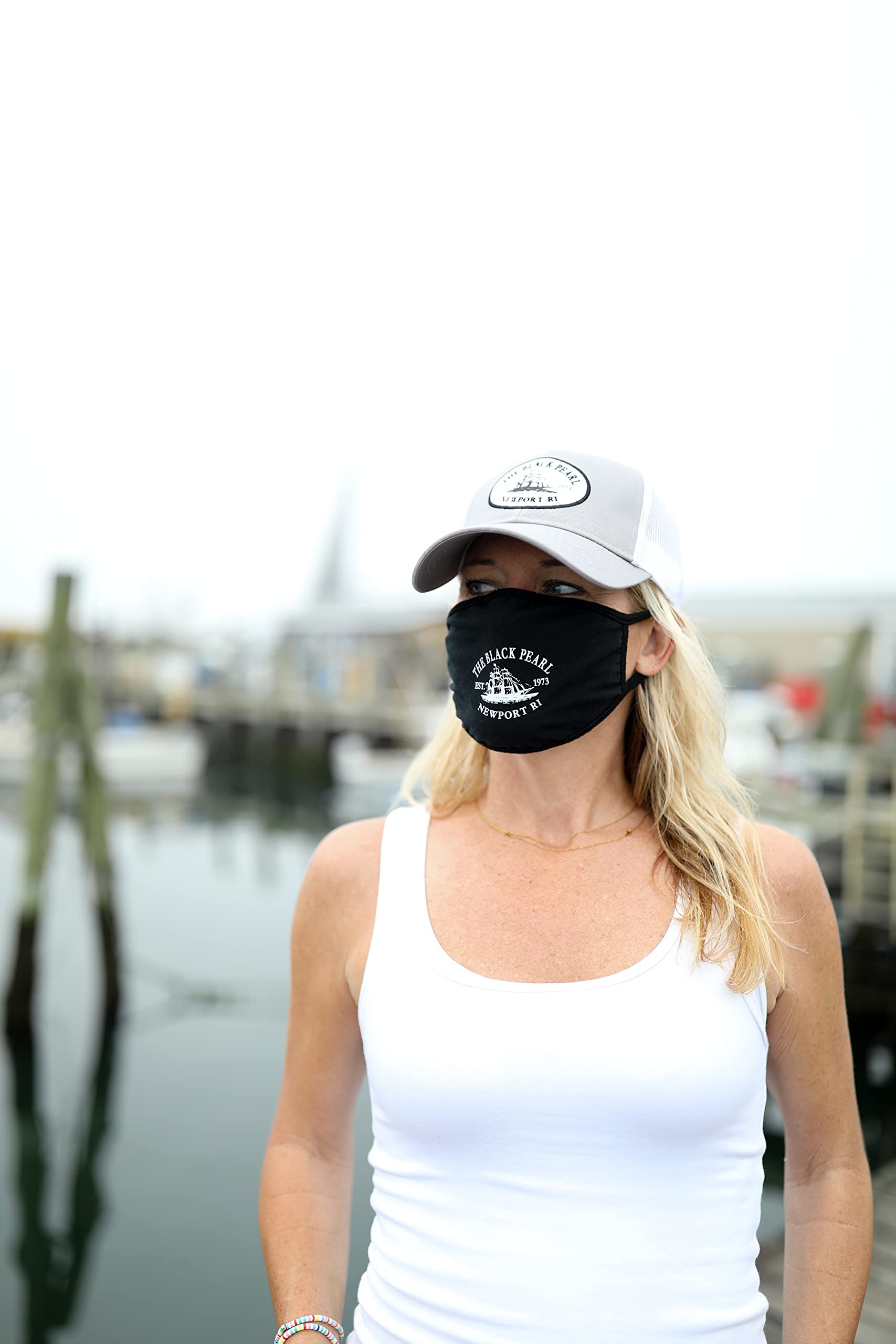 The Black Pearl Face Cover – White & Black Unisex Reusable Mask with Logo | Breathable, Washable & Comfortable Fit