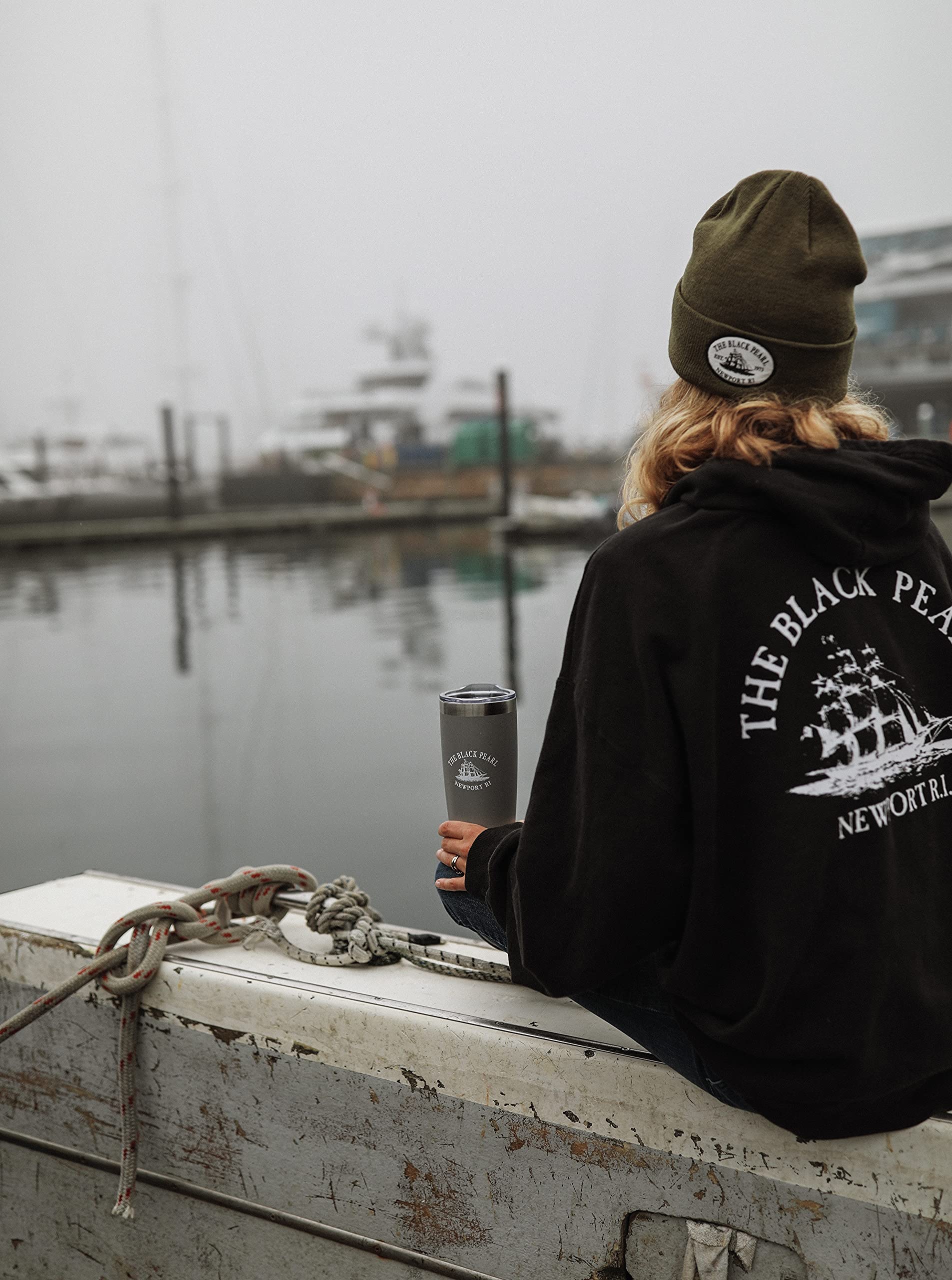 The Black Pearl Travel Mug with Tall Ship Logo | Double Wall Vacuum Insulated Tumbler Keeps Drinks Hot or Cold | Stainless Steel, 16oz