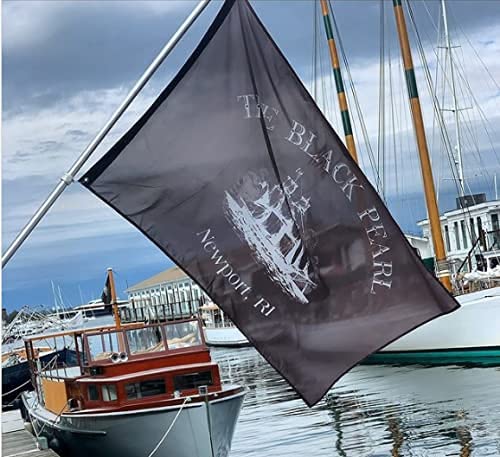 The Black Pearl Flag Newport Rhode Island Black Pearl Flag | Tall Ship Logo Decorative Black Flag for Indoor & Outdoor Display