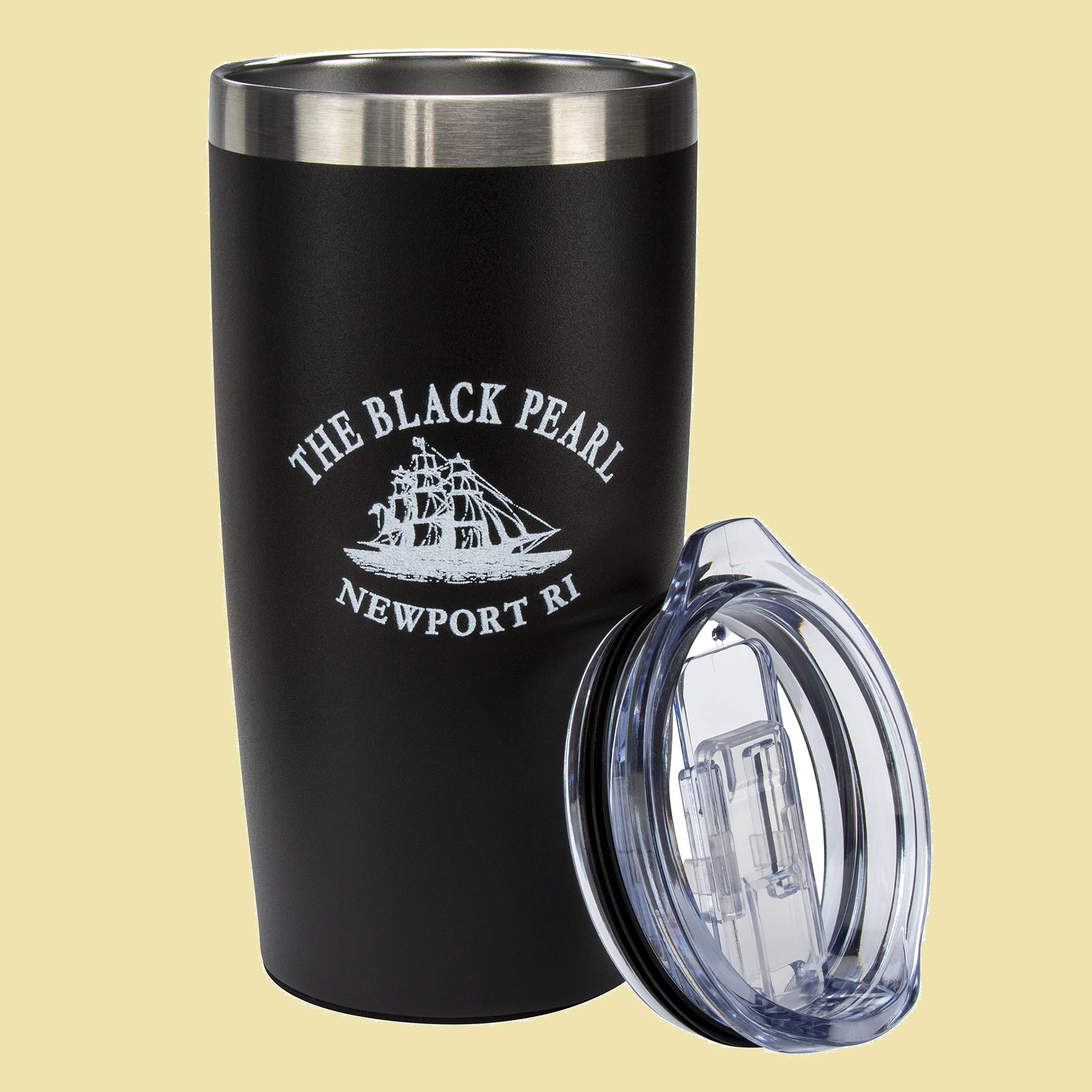 The Black Pearl Insulated Travel Mug | Double Wall Vacuum Thermal Tumbler with Leak-Proof Lid | Classic Stainless Steel, Black