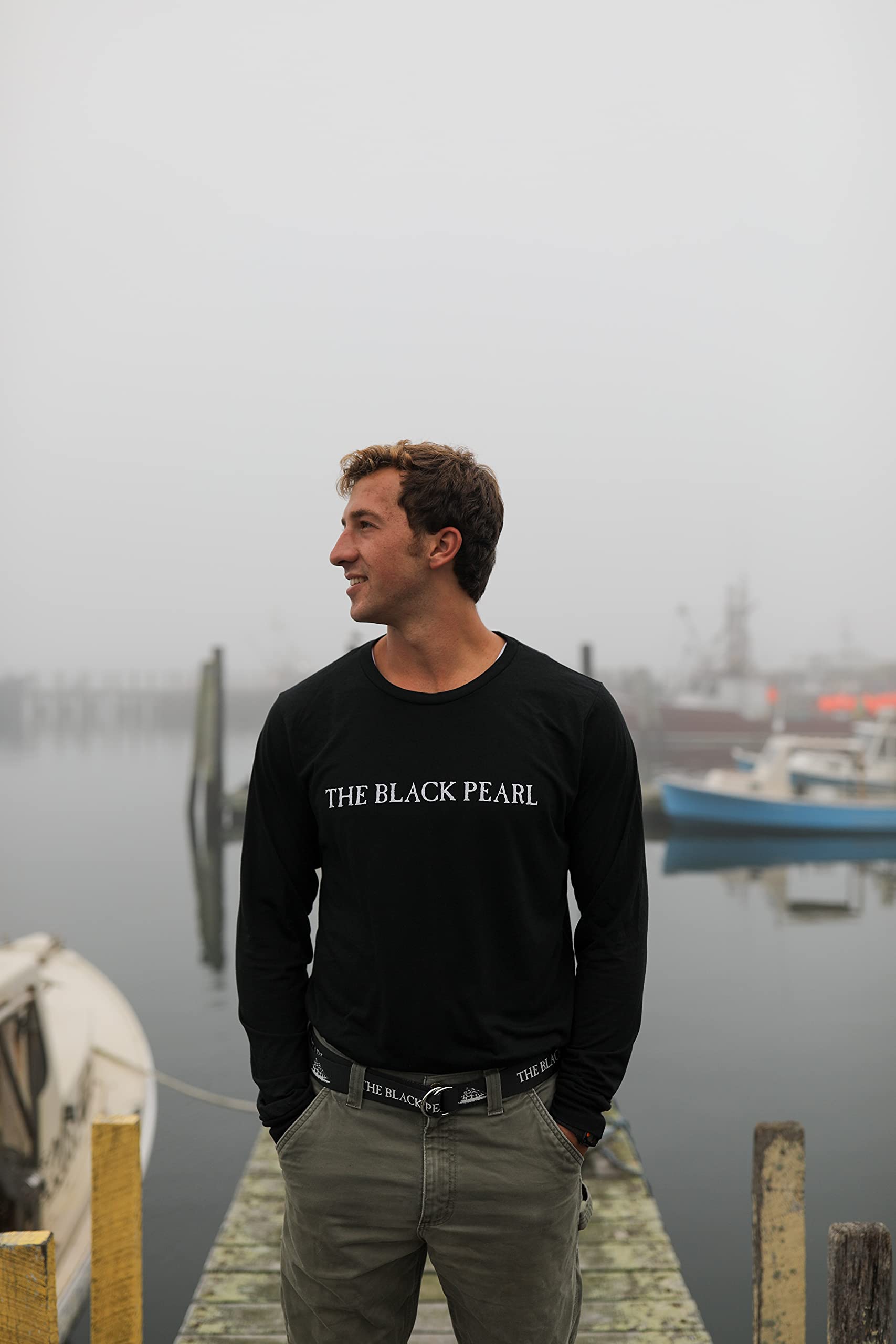 The Black Pearl Long Sleeve Tall Ship Logo 100% Cotton Unisex T-Shirt