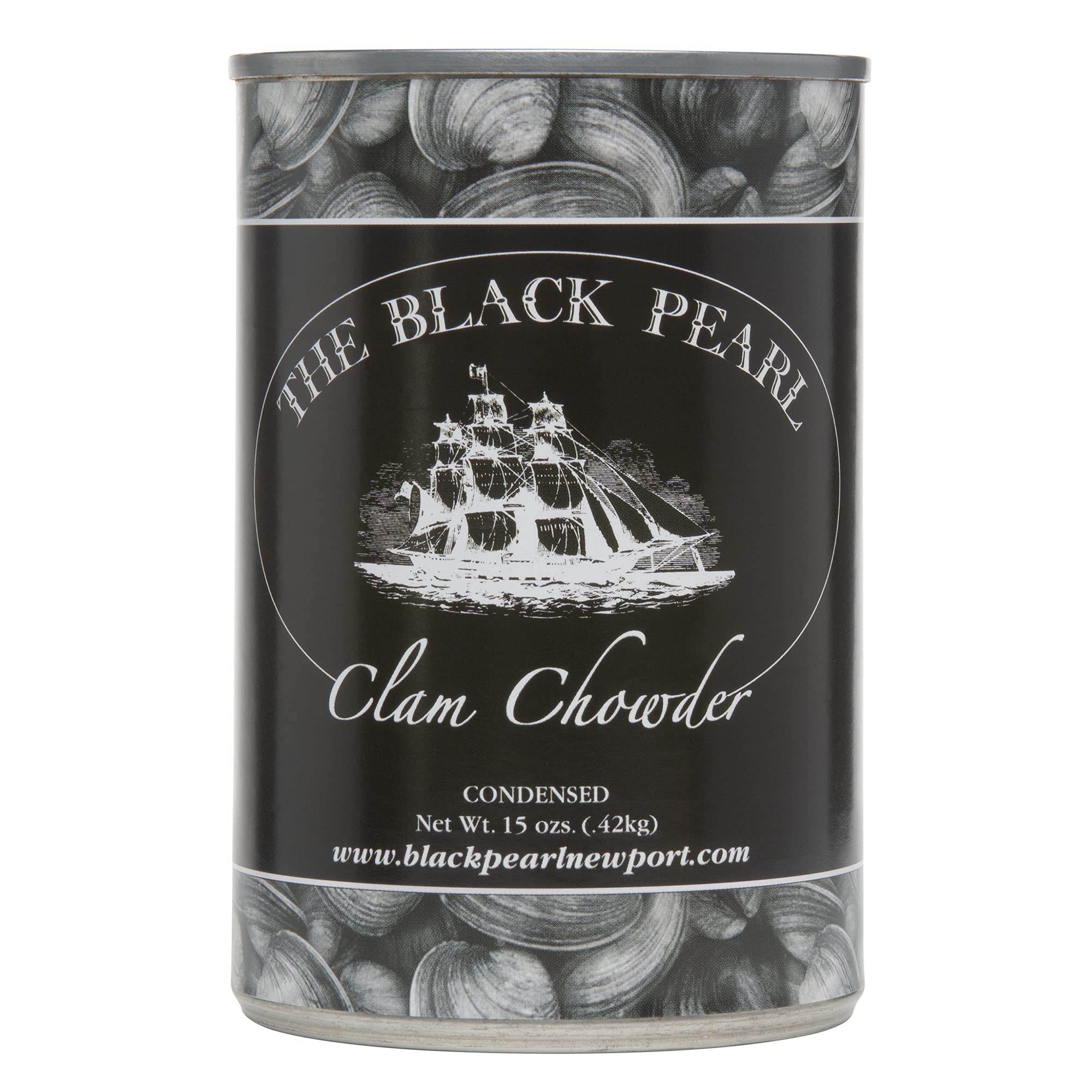The Black Pearl Clam Chowder – New England Famous Condensed Soup, 15oz Cans | Made with All-Natural Ingredients in Newport Rhode Island (Pack of 6)