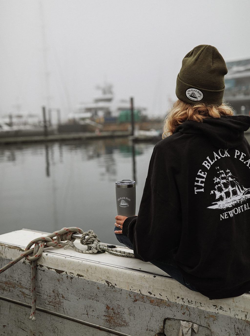 The Black Pearl Travel Mug with Tall Ship Logo | Double Wall Vacuum Insulated Tumbler Keeps Drinks Hot or Cold | Stainless Steel, 16oz